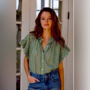 Trovata Marianne Ruffle Sleeve Shirt, Rosemary Gingham. X-small.